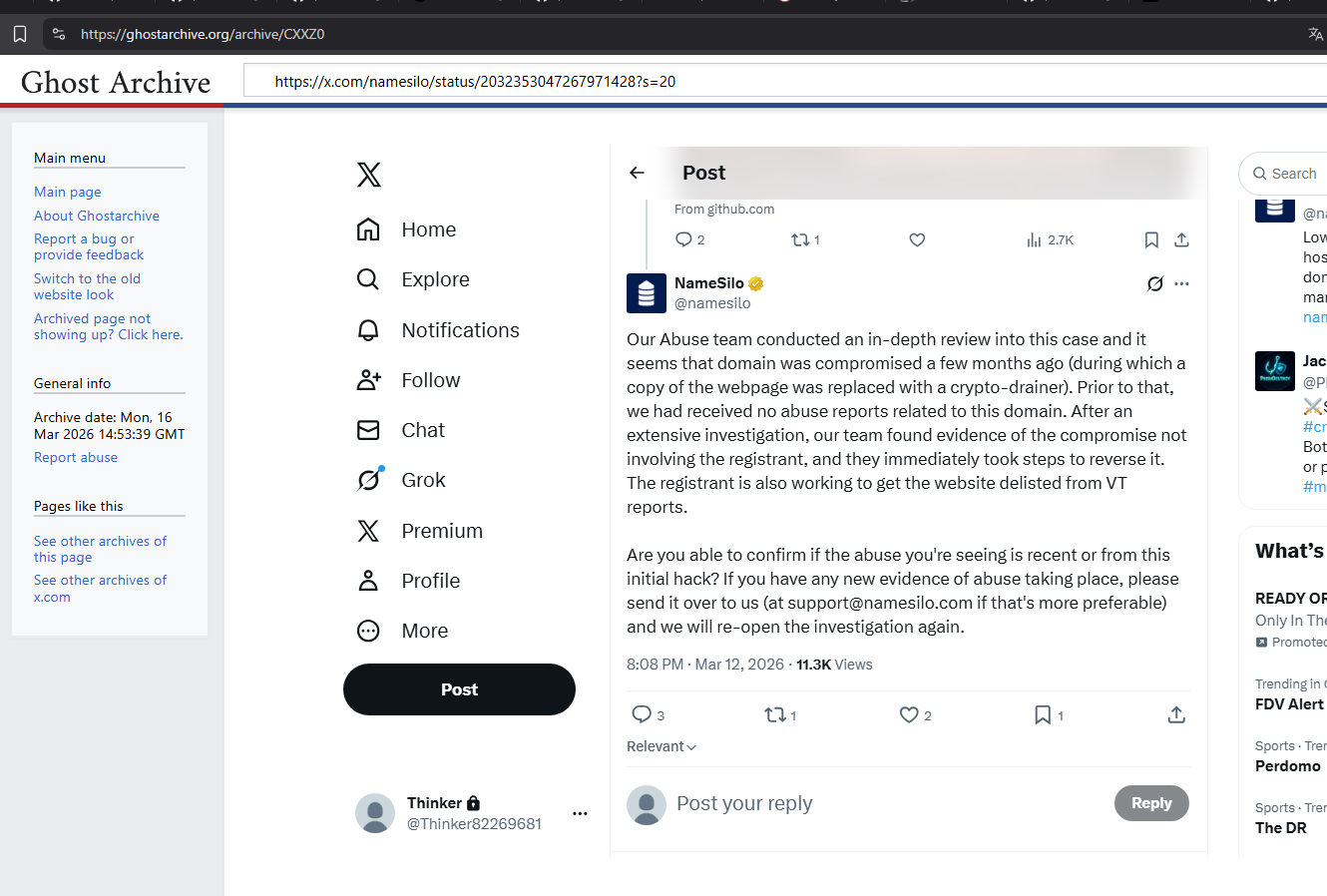GhostArchive — original confrontation tweet